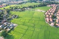 Land or landscape of green field in aerial view for sale or investment Royalty Free Stock Photo