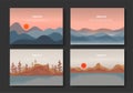 Landscapes vector set, flat style. Natural wallpapers are a minimalist