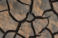 Land lying baked in the heat. The bottom of the dried up lake.