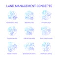 Land management blue gradient concept icons set