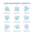 Land management turquoise concept icons set