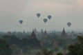 The land of the pagoda in the morning has fog and balloons Royalty Free Stock Photo