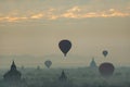 The land of the pagoda in the morning has fog and balloons Royalty Free Stock Photo