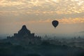 The land of the pagoda in the morning has fog and balloons Royalty Free Stock Photo