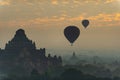 The land of the pagoda in the morning has fog and balloons Royalty Free Stock Photo
