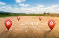 Land plot management - real estate concept with a vacant land on a green field available for building construction and housing Royalty Free Stock Photo