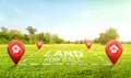 Land plot management - real estate concept with a vacant land on a green field available for building construction and housing