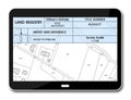 Land registry concept image with an imaginary cadastral map of territory - Property Tax on buildings with land parcel and land