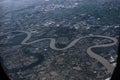 Land and river view from the airplane window Royalty Free Stock Photo