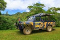 A `Raro Safari Tours` vehicle in the mountains of Rarotonga, Cook Islands Royalty Free Stock Photo