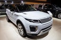 Land Rover Range Rover car at the Brussels Expo Autosalon motor show. Belgium - January 12, 2016 Royalty Free Stock Photo