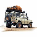 African Adventurers: Land Rover Defender Illustration