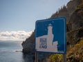 Land`s end sign in the Forillon National Park. This sign is at the end of a trail will take you to the eastern tip of the Gaspe