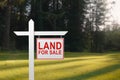 LAND FOR SALE SIGN on empty meadow - Real estate conceptual image. Royalty Free Stock Photo