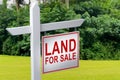 LAND FOR SALE SIGN on empty meadow - Real estate conceptual image. Royalty Free Stock Photo