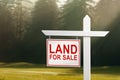 LAND FOR SALE SIGN on empty meadow - Real estate conceptual image. Royalty Free Stock Photo