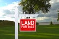 LAND FOR SALE SIGN on empty meadow - Real estate conceptual image. Royalty Free Stock Photo