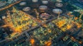 Land scape of Oil refinery plant from bird eye view on night Royalty Free Stock Photo