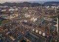 Land scape of Oil refinery plant from bird eye view on night Royalty Free Stock Photo