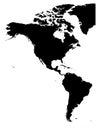 Land silhouette map of Americas, North and South America, on white background. Vector illustration Royalty Free Stock Photo