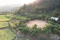 Land and soil backfill in aerial view in in Nan province of Thailand