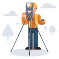 Land survey and civil engineer working with his equipment. Surveyor with theodolite. Flat style modern vector