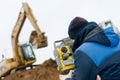 Land surveying with theodolite Royalty Free Stock Photo