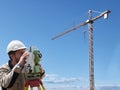 Land surveyor works on geodetic total station