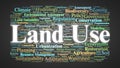 Land Use Word Cloud. Core Terms on Planning, Regulation, Sustainability, and Spatial Dynamics Royalty Free Stock Photo