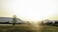 Landcape mountain view with flare light from sunset in vintage