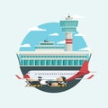 Landed aircraft at airport being loaded cargo plane and departure. icon Vector illustration Royalty Free Stock Photo