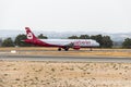 Landed airplane on Faro International Airport, Portugal Royalty Free Stock Photo