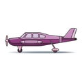 Landed purple color small propeller aircraft