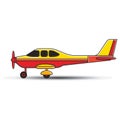 Landed yellow and red propeller aircraft