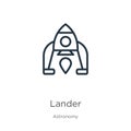 Lander icon. Thin linear lander outline icon isolated on white background from astronomy collection. Line vector sign, symbol for