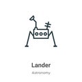 Lander outline vector icon. Thin line black lander icon, flat vector simple element illustration from editable astronomy concept Royalty Free Stock Photo