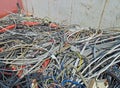 Landfill with garbage containers with electrical cables Royalty Free Stock Photo