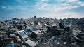 Landfill site with piles of discarded electronic waste