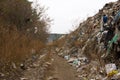 Landfill in Ukraine, piles of plastic dumped in . The roads along inorganic waste jumble