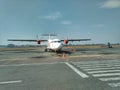 Landing aircraft at airport
