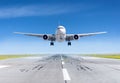 Landing airplane exactly on the runway airport Royalty Free Stock Photo