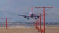 Landing airplane at McCarran Airport in Las Vegas - close up shot - LAS VEGAS-NEVADA, OCTOBER 11, 2017 Royalty Free Stock Photo
