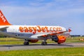 Landing and Arrivals on Vaclav Havel airport, Prague, Easy Jet Airbus A319-111 from behind