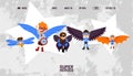 Landing banner kids superhero with wings vector illustration. Boys and girls with superpower, fight against evil team