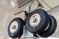 Landing gear of aircraft at airplane graveyard