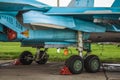 Landing gears and other detailes of military fighter bomber planes Su-34 Royalty Free Stock Photo