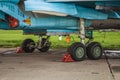 Landing gears and other detailes of military fighter bomber planes Su-34 Royalty Free Stock Photo