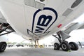 Landing gears and underside of Airbus A350-900 XWB at Singapore Airshow Royalty Free Stock Photo