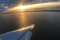 Landing in Hobart in at Sunset in cloudy weather Royalty Free Stock Photo