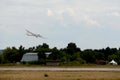 Landing of the MDM-1 Fox glider at the Zhukovsky airfield during the MAKS-2021 International Aviation and Space Salon Royalty Free Stock Photo